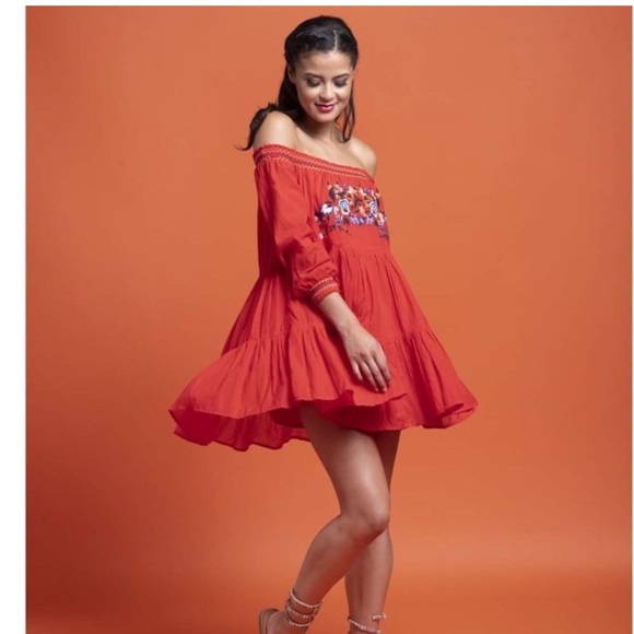 FREE PEOPLE Sunbeam Off Shoulder Embroidered Mini Dress - Picture 5 of 9